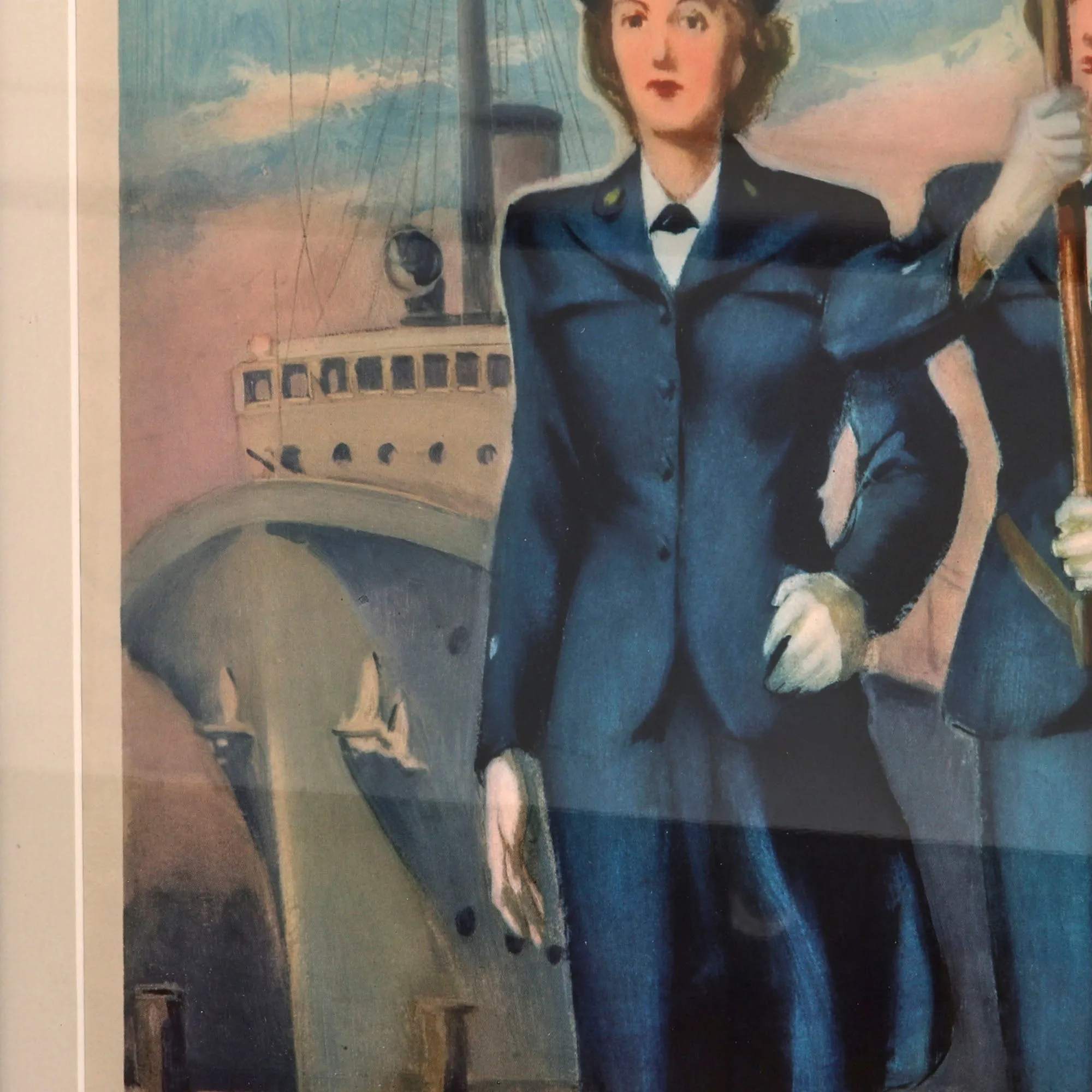 Original U.S. WWII United States Coast Guard (USCG) Women's Reserve SPARS Recruitment Poster - 45” x 31” Framed