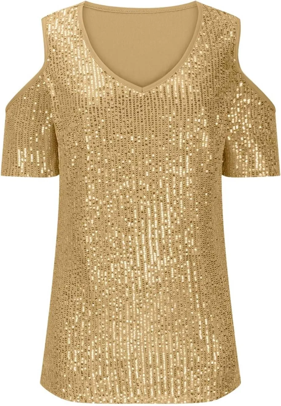 Party Night Sequin T Shirts Summer Short Sleeve Tops Off Shoulder Glitter Sparkly Blouse Loose Fit Shirts Going Out