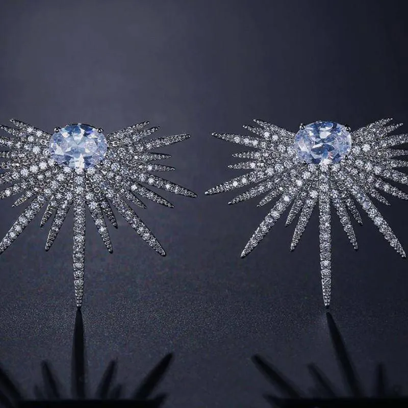 Pave Zirconia Crystal Spike Shape Stud Earrings Fashion Dragonfly Earrings for Women Wedding Party Gift Jewelry FSEP628