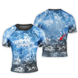 Personalized Zodiac Aquarius Short Sleeve Rash Guard