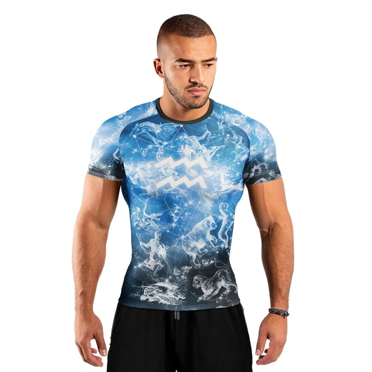 Personalized Zodiac Aquarius Short Sleeve Rash Guard