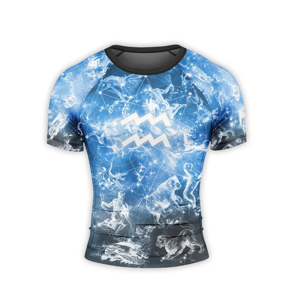Personalized Zodiac Aquarius Short Sleeve Rash Guard