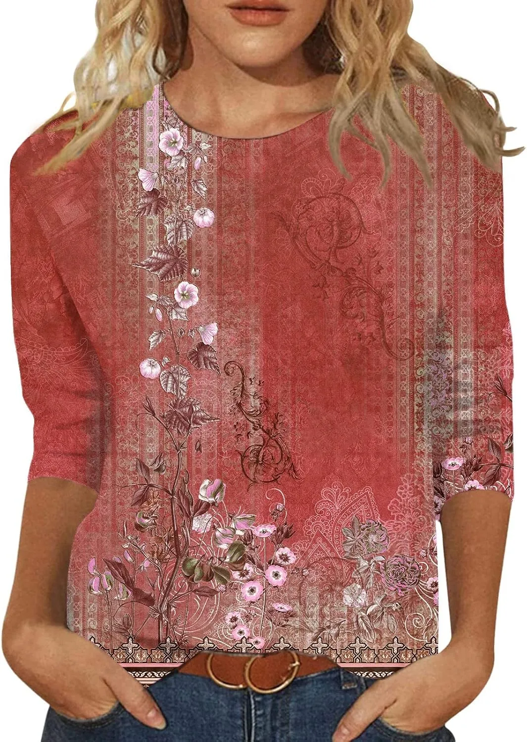 Petite Tops for Women 3/4 Sleeve Comfortable T Shirts for Women Summer Tops Round Neck Fall Long Sleeve Shirts