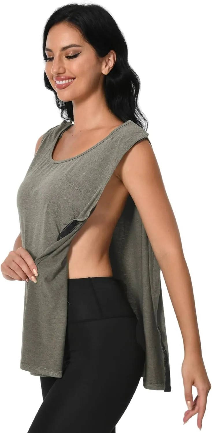 Post Surgery Shirts Shoulder Arm Broken Breast Recovery Tank Tops Clothing Snap Open Sleeveless Shirt Unisex Size