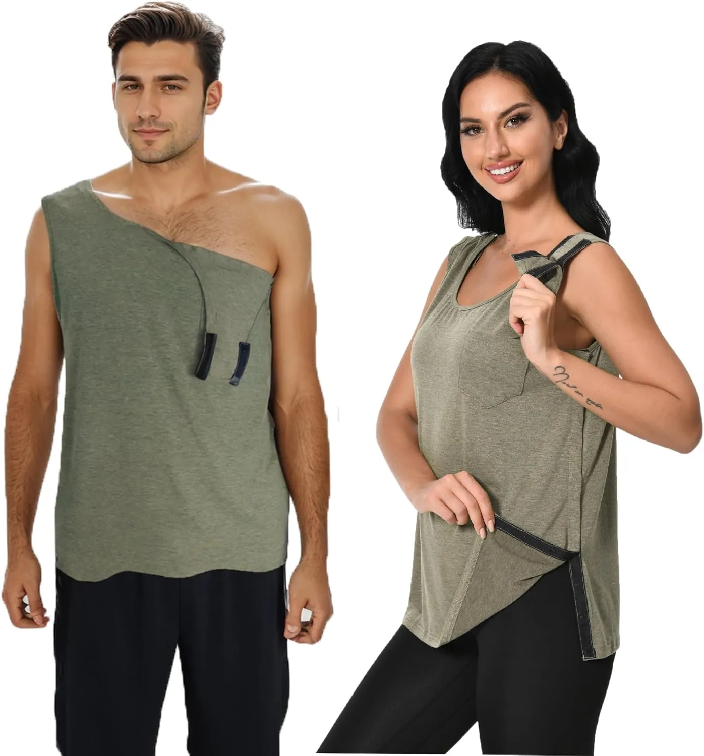 Post Surgery Shirts Shoulder Arm Broken Breast Recovery Tank Tops Clothing Snap Open Sleeveless Shirt Unisex Size