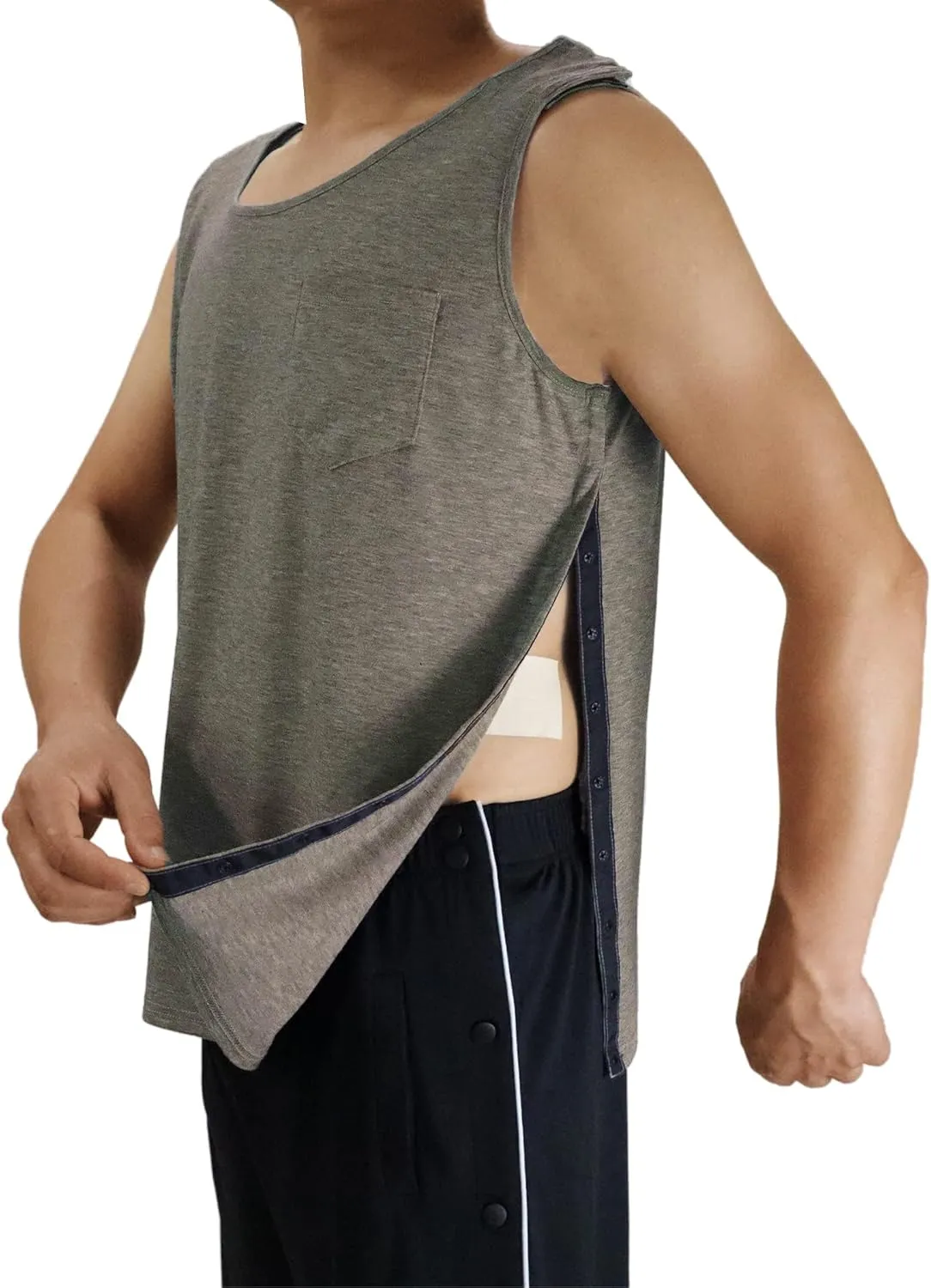 Post Surgery Shirts Shoulder Arm Broken Breast Recovery Tank Tops Clothing Snap Open Sleeveless Shirt Unisex Size