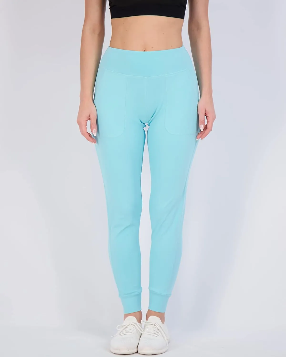 Real Essentials 3 Pack: Women's Joggers with Pockets - High Waist Workout Yoga Tapered Athletic Leggings (Available in Plus)