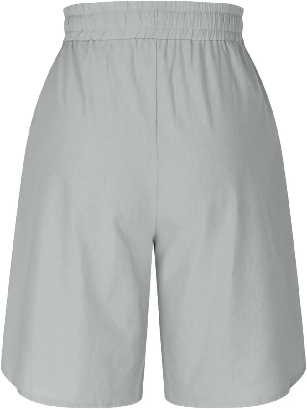 Shorts for Men Elastic Waist Side Buttons and Split Bermuda Shorts Summer Casual Faux Cotton Linen 5 Inch Pants with Pockets