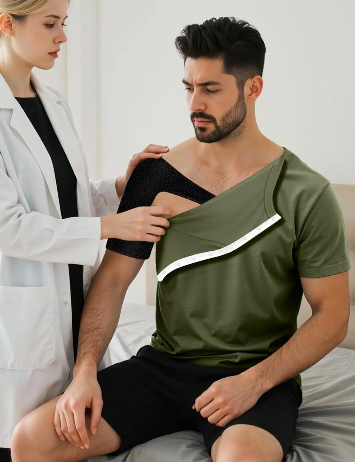 Shoulder Recovery Shirts Unisex-Post Shoulder of Short Sleeves with Hidden Snap Buttons on Sides