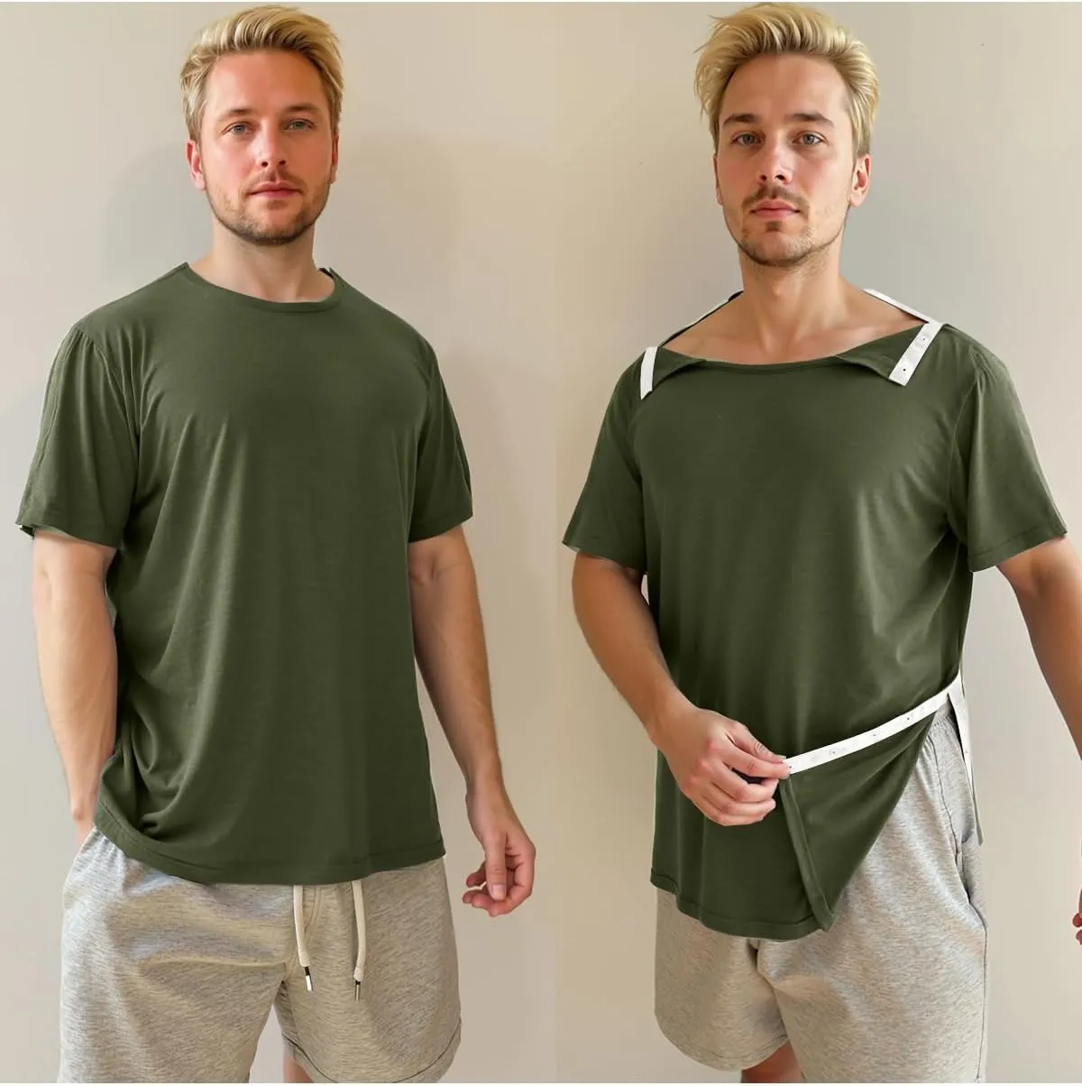 Shoulder Recovery Shirts Unisex-Post Shoulder of Short Sleeves with Hidden Snap Buttons on Sides