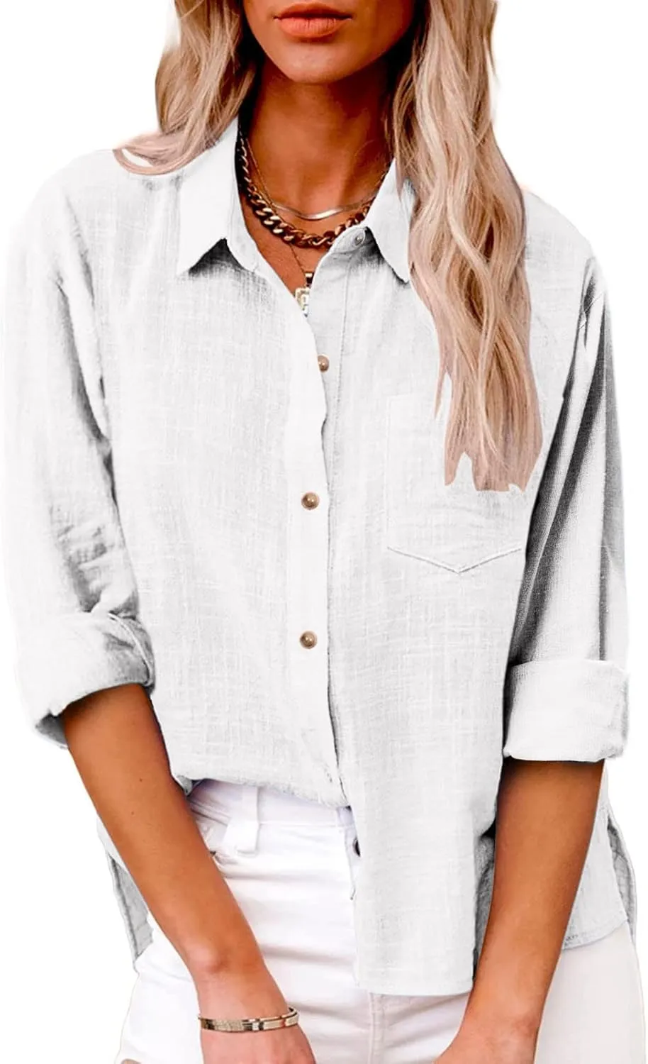 SMIDOW Womens Cotton Linen Button Down Shirt