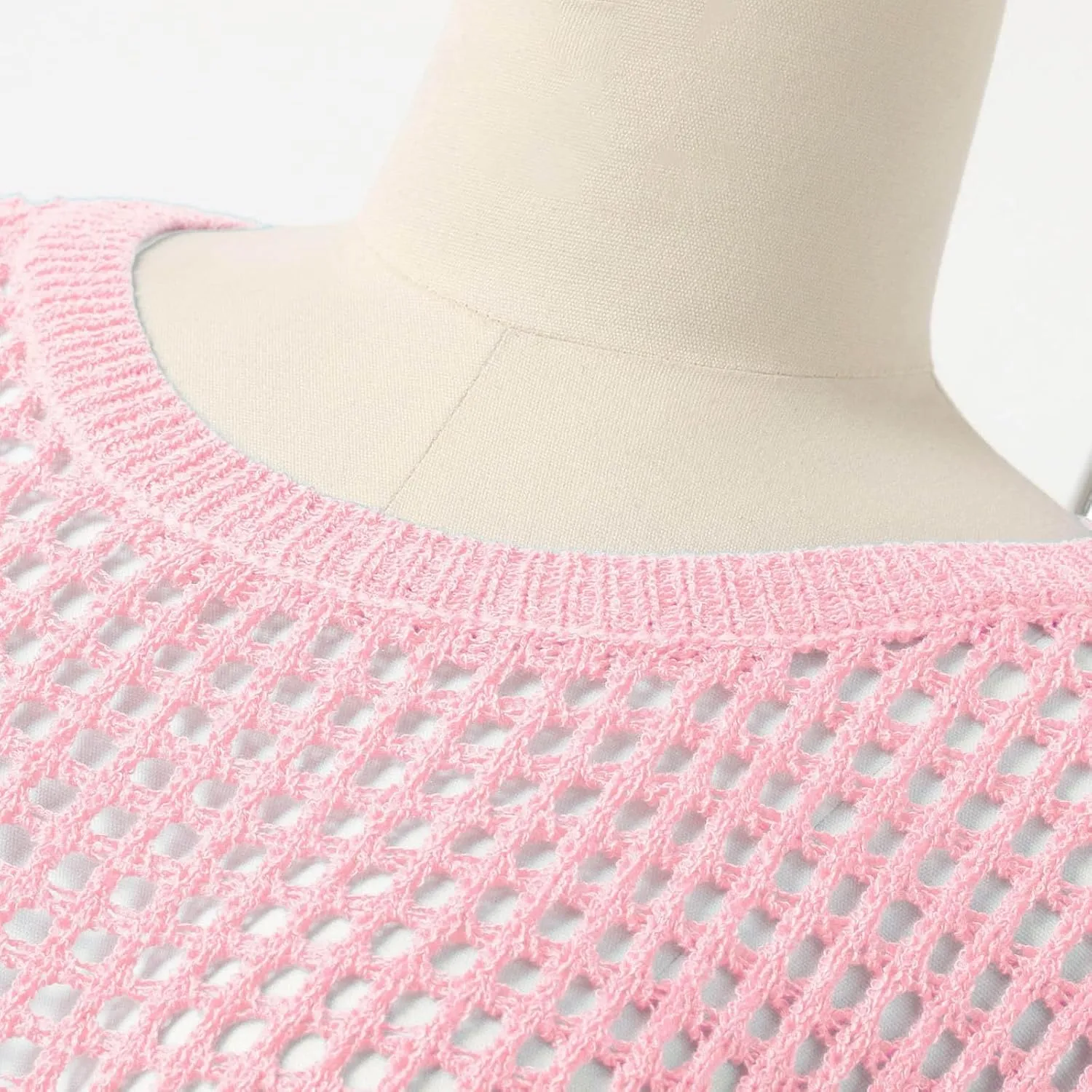 Summer Crochet Tops for Women Loose Off The Shoulder Shirts Hollow Out Knit Short Sleeve Sweater Top Beach Coverup