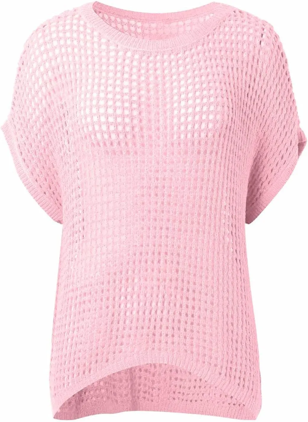 Summer Crochet Tops for Women Loose Off The Shoulder Shirts Hollow Out Knit Short Sleeve Sweater Top Beach Coverup