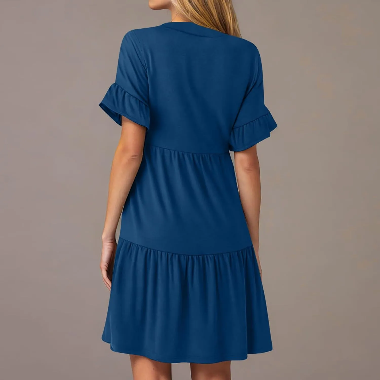 Summer Dresses for Women Casual Ruffle Sleeve Button Down Shirt Dress Tiered Flowy Shift Sundresses with Pockets