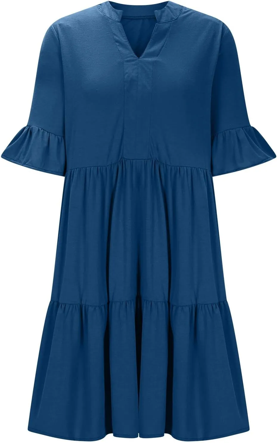 Summer Dresses for Women Casual Ruffle Sleeve Button Down Shirt Dress Tiered Flowy Shift Sundresses with Pockets
