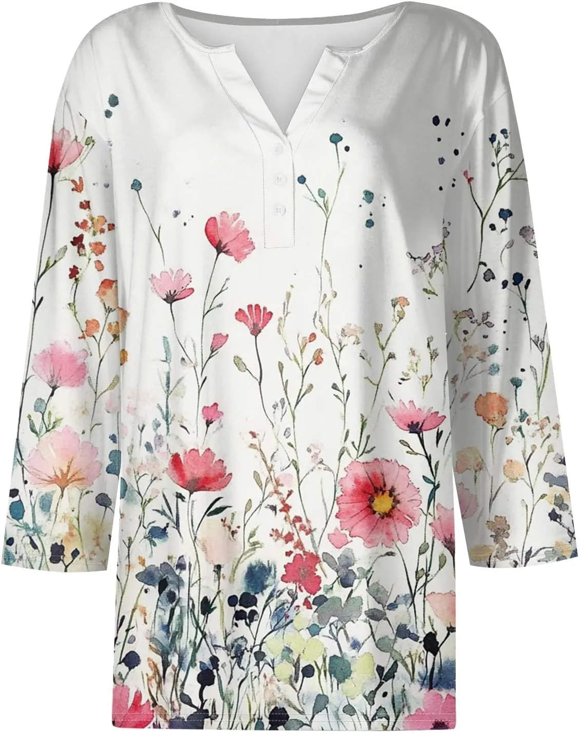 Summer Tops for Women 2025 Dressy Casual Boho 3/4 Sleeve Tunics Loose Fit T Shirts Trendy V Neck Button Down Blouses