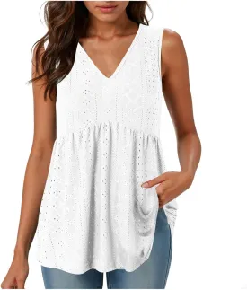 Tank Top for Women 2025 Flowy Peplum Tops for Women Dressy Sleeveless V Neck Babydoll Tank Tops Women