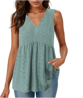 Tank Top for Women 2025 Flowy Peplum Tops for Women Dressy Sleeveless V Neck Babydoll Tank Tops Women
