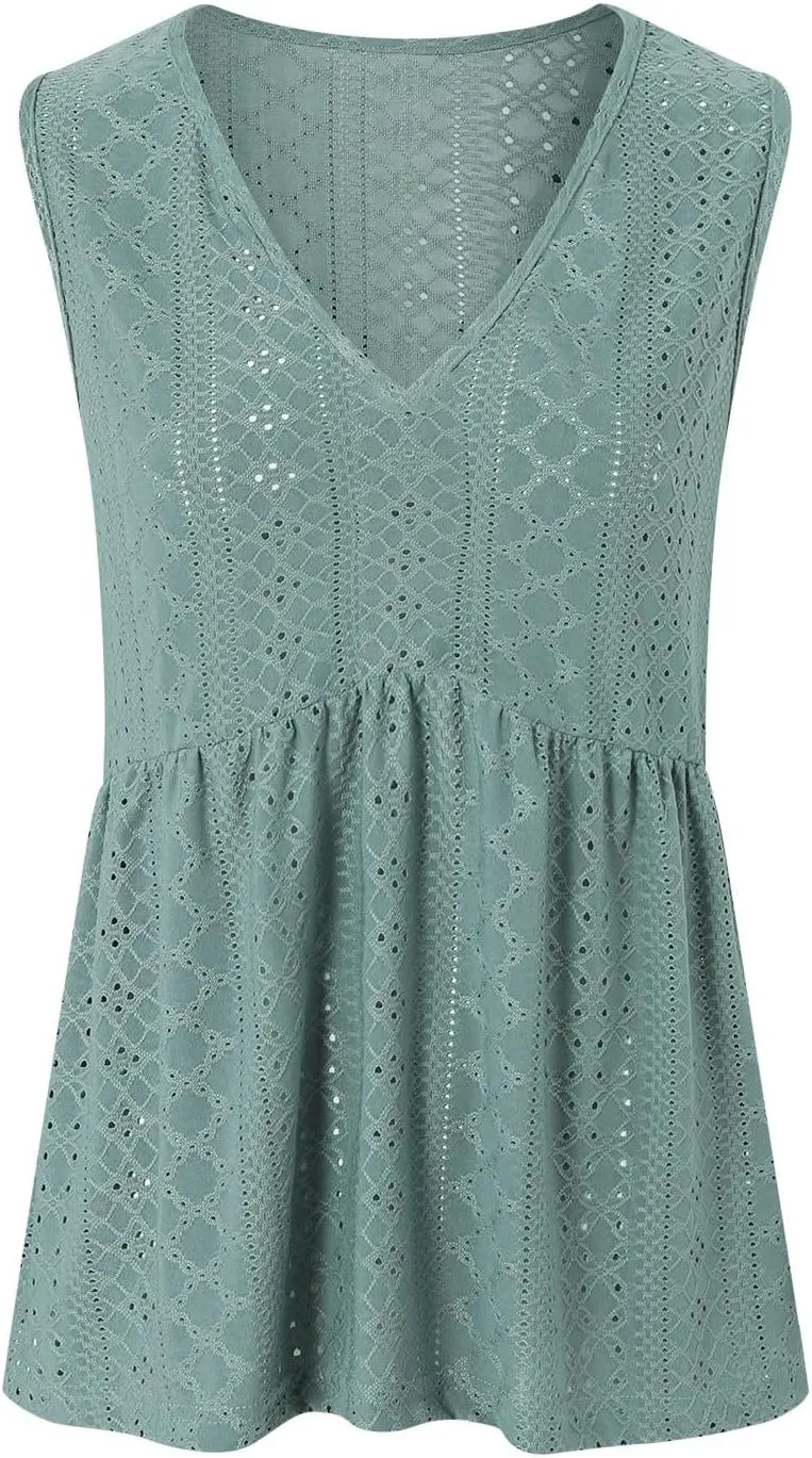 Tank Top for Women 2025 Flowy Peplum Tops for Women Dressy Sleeveless V Neck Babydoll Tank Tops Women