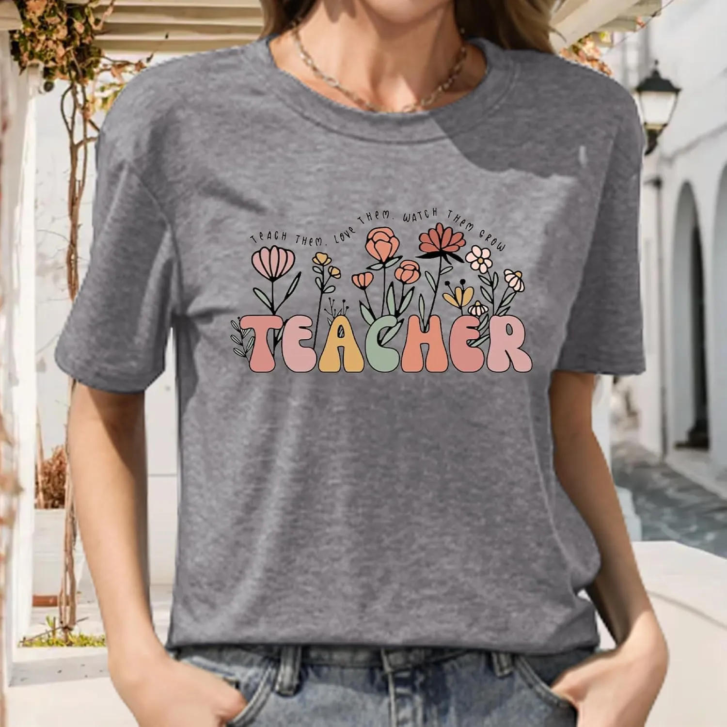 Teacher Shirts for Women Teacher Appreciation Tshirts Flower Graphic Tees for Women