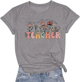 Teacher Shirts for Women Teacher Appreciation Tshirts Flower Graphic Tees for Women