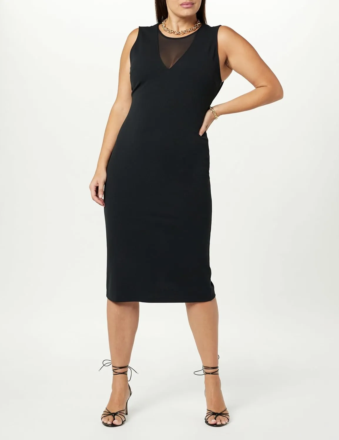 The Drop Women's Joce Mesh V-Neck Midi Dress