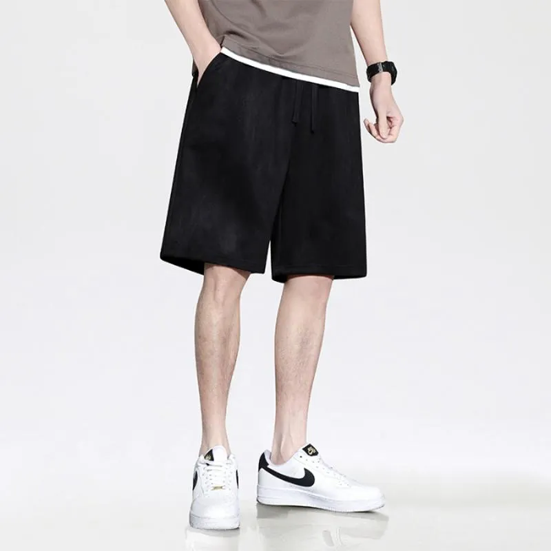 Versatile Suede-Like Drawstring Waist Trendy Solid Color Camel Velvet Shorts