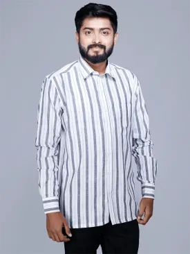 White Black Striped Handwoven Cotton Men Full Sleeves Shirt