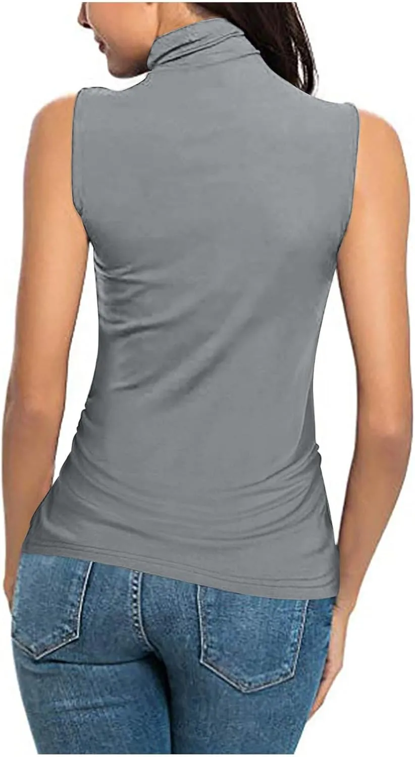 Women Mock Turtleneck Long Sleeve T Shirt Plus Size Sleeveless Tank Tops Basic Stretch Slim Fit Undershirts