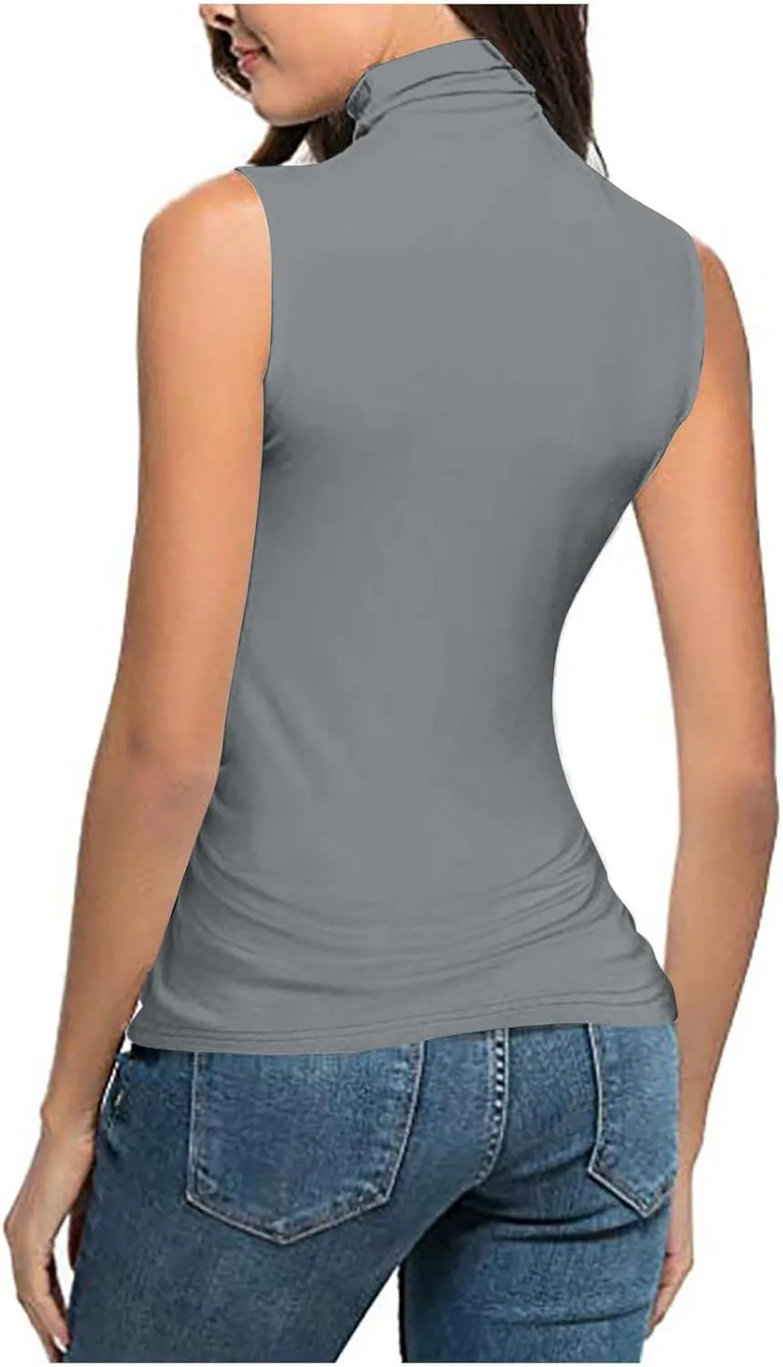 Women Mock Turtleneck Long Sleeve T Shirt Plus Size Sleeveless Tank Tops Basic Stretch Slim Fit Undershirts