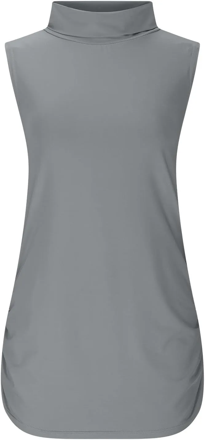 Women Mock Turtleneck Long Sleeve T Shirt Plus Size Sleeveless Tank Tops Basic Stretch Slim Fit Undershirts