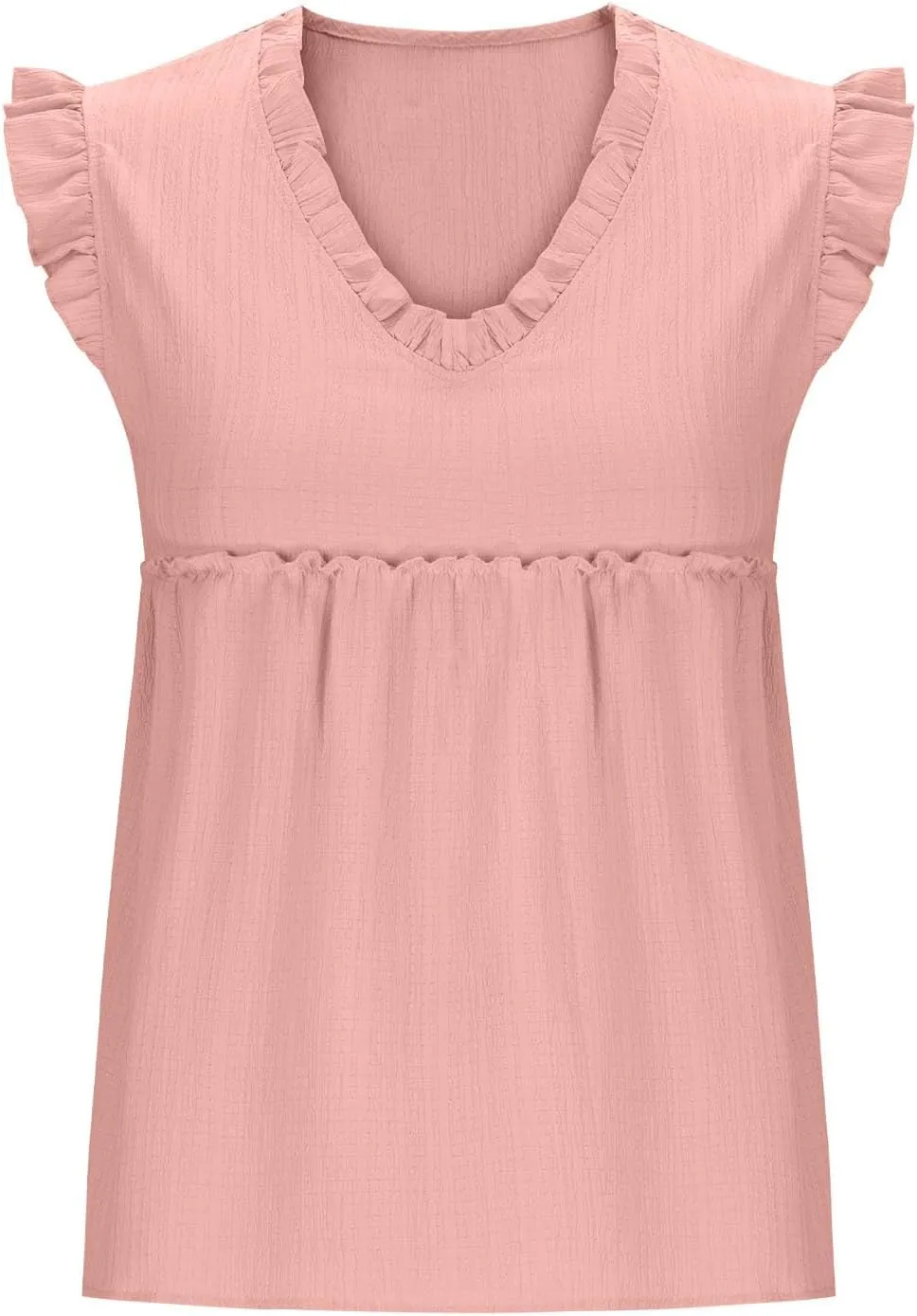 Womens Babydoll Tank Tops V Neck Ruffle Sleeve Pleated Peplum Shirts Summer Casual Boho Flutter Flowy Tank Tops