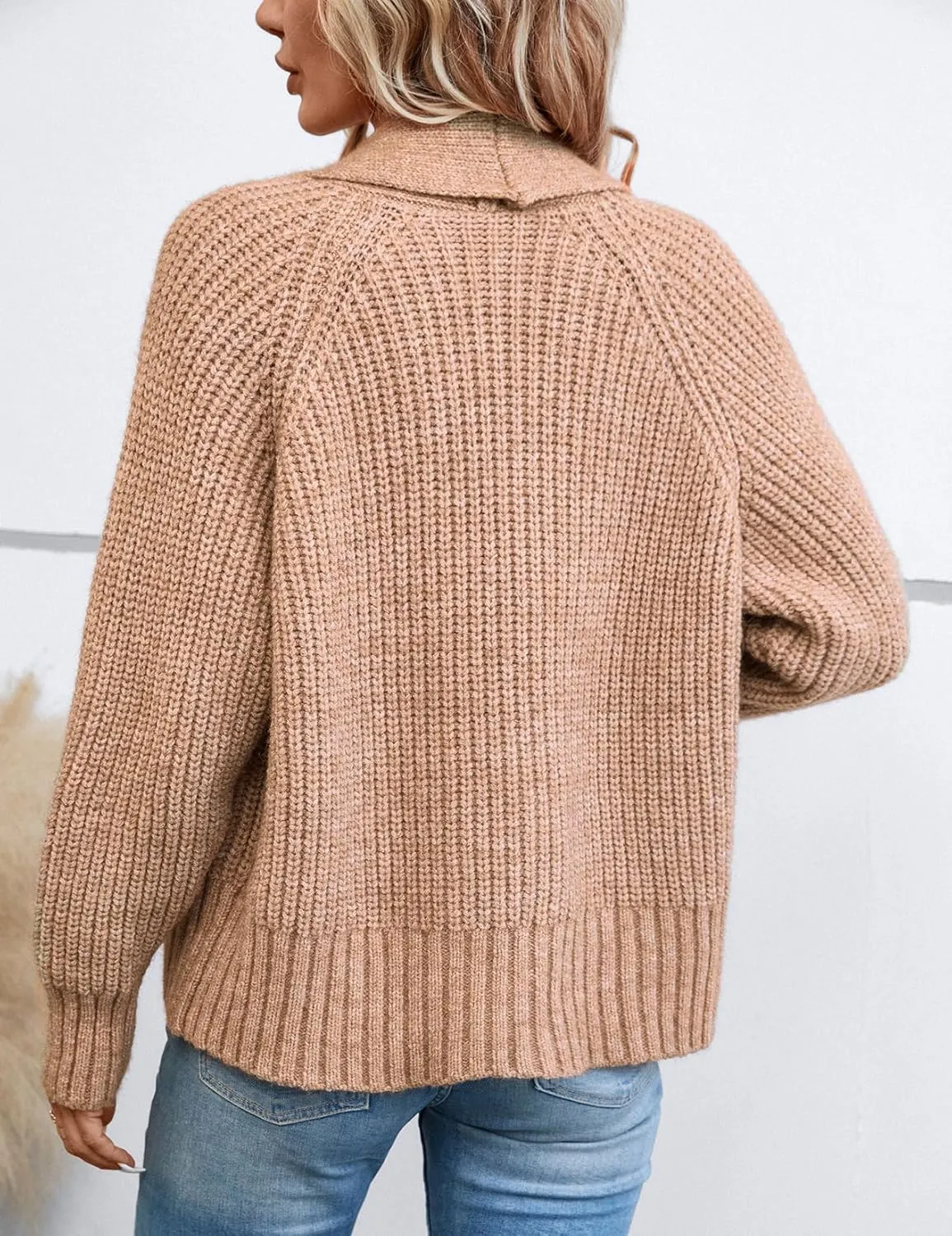 Women's Cardigan Sweaters Fall Winter Open Front Batwing Long Sleeve Shawl Neck Chunky Knit Loose Outwear Coats