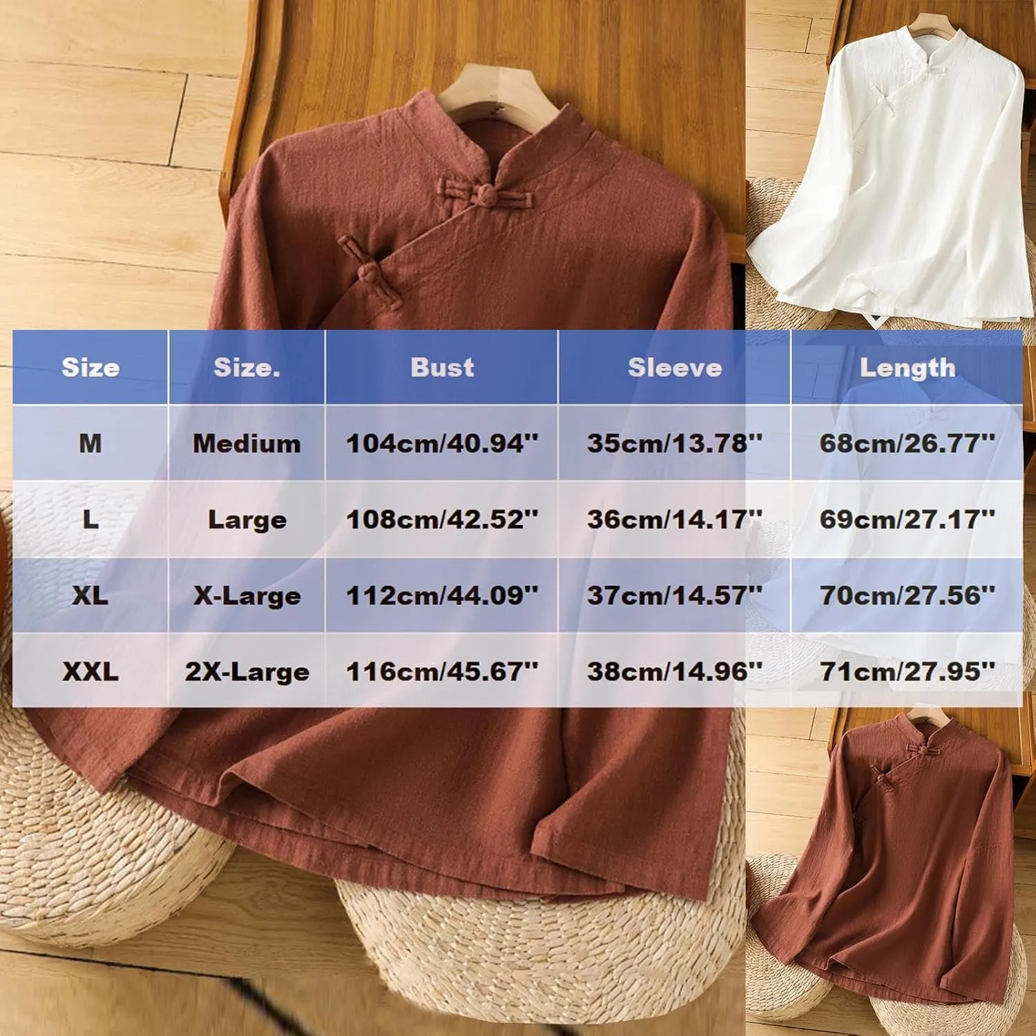 Women's Cotton Linen Tops Retro Chinese Frog Button Traditional Mandarin Collar Shirts Solid Color Long Sleeve Blouse