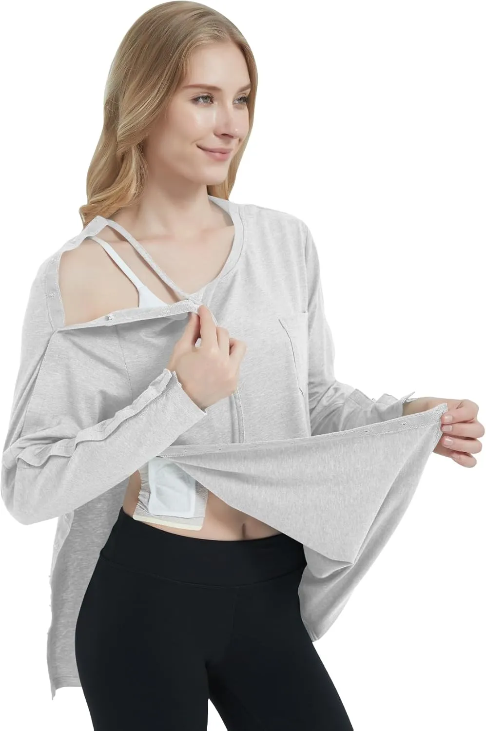 Women's Post Shoulder Surgery Shirts Long Sleeve, Tear Away Adaptive Clothes After Rotator Cuff Chemo Port T Shirt Tops