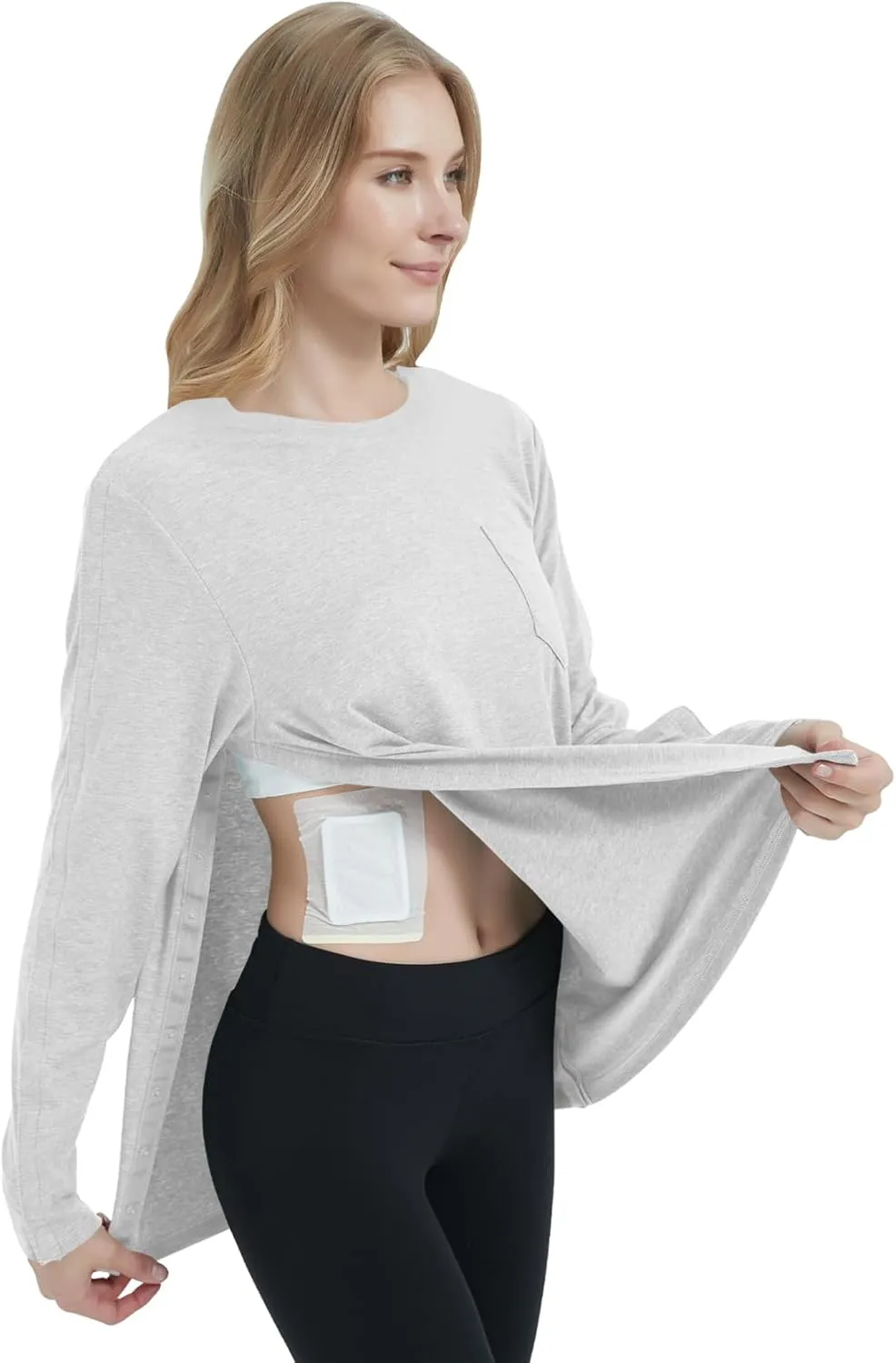 Women's Post Shoulder Surgery Shirts Long Sleeve, Tear Away Adaptive Clothes After Rotator Cuff Chemo Port T Shirt Tops