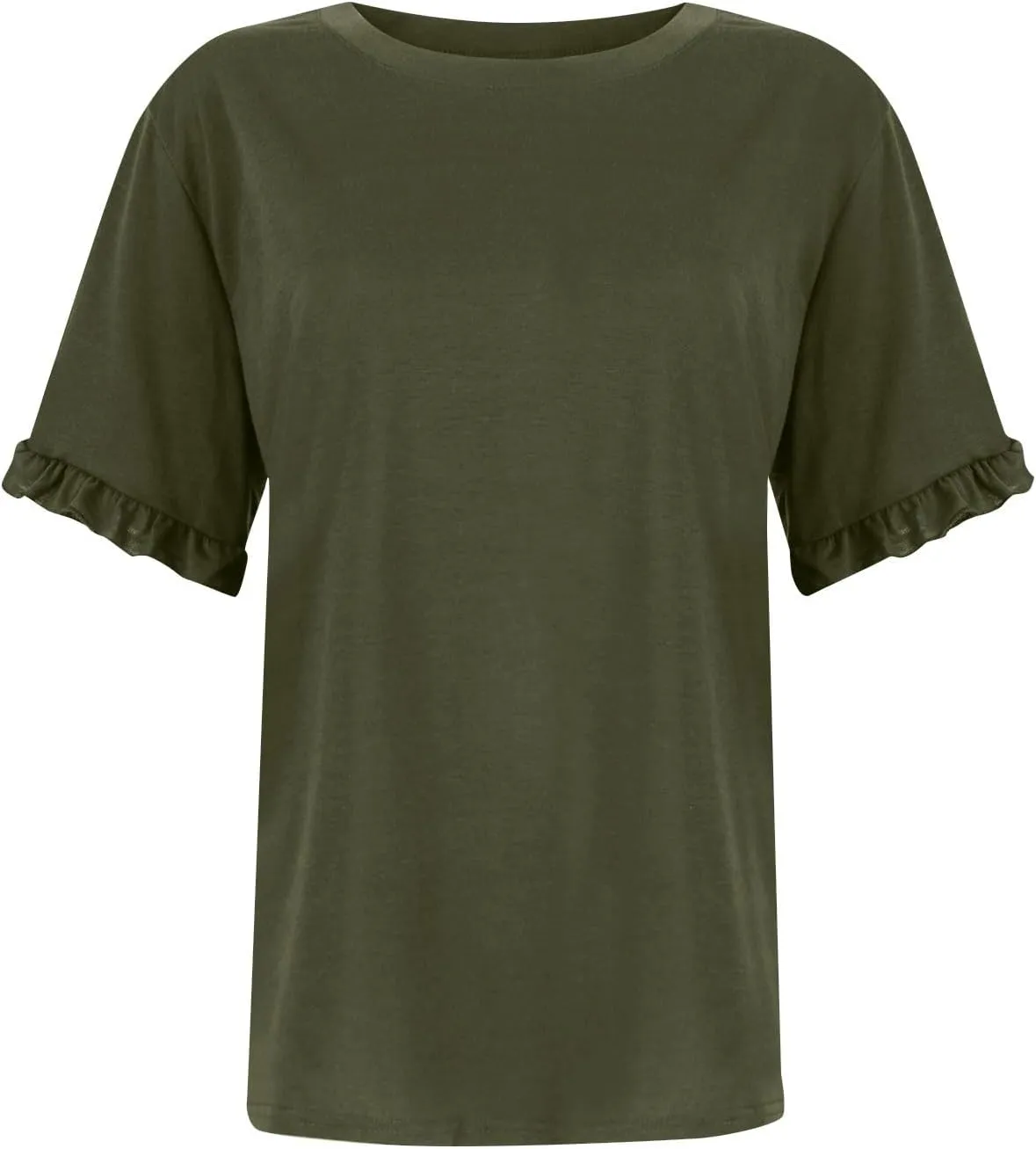 Womens Summer Tops 2024 Ruffle Short Sleeve Casual Fashion Crewneck T-Shirts Solid Color Tunic Blouses Shirts