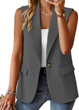 Womens Summer Tops Summer Sleeveless Blazers Open Front Casual Blazer Vests Casual Work Office Blazers with Pockets