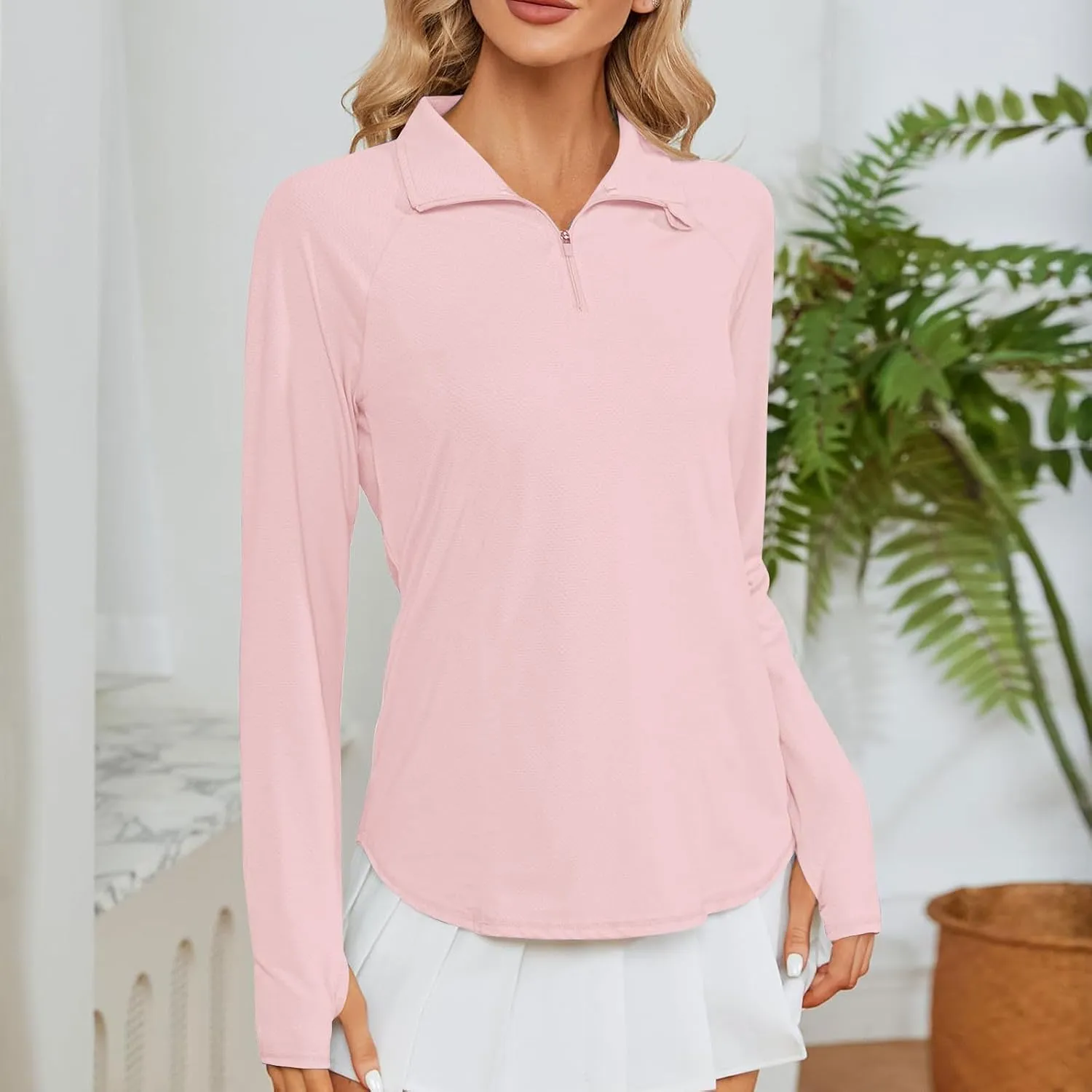 Womens Sun Protection Shirts Summer Casual Long Sleeves Lapel Zipper Pullover T-Shirts Loose Comfy Workout Tunic Tops