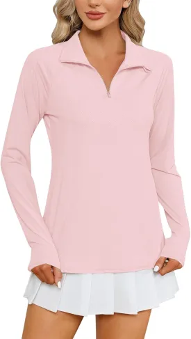 Womens Sun Protection Shirts Summer Casual Long Sleeves Lapel Zipper Pullover T-Shirts Loose Comfy Workout Tunic Tops