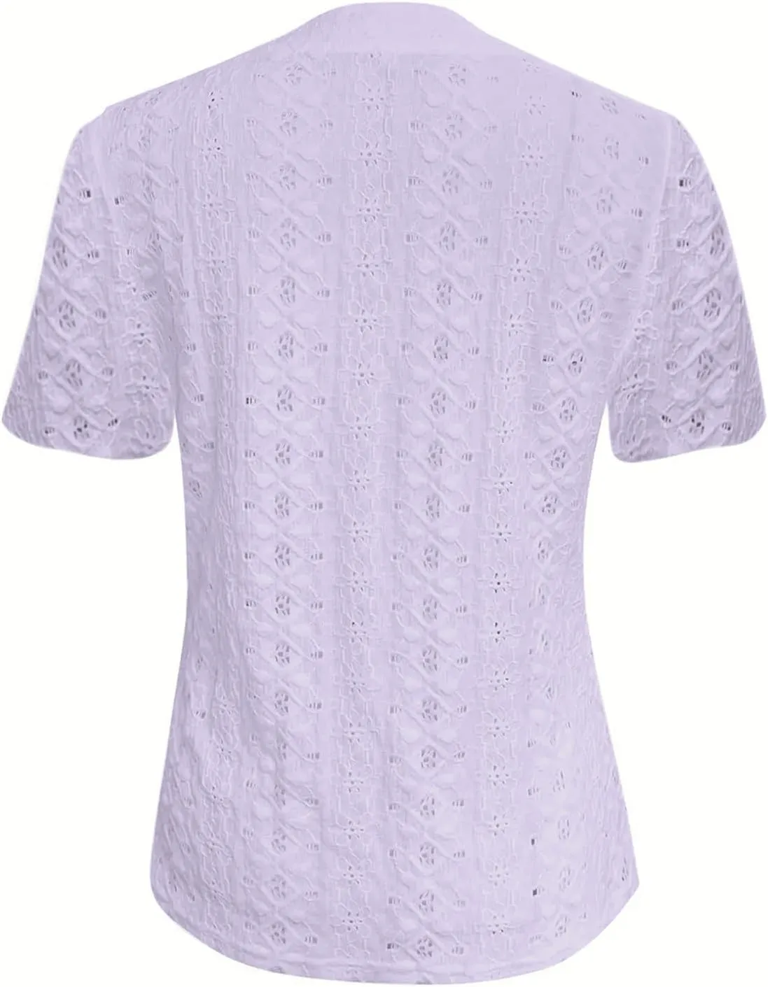 Womens V Neck Knit Tops Short Sleeve Button Blouses Hollow Out Eyelet Shirts Summer Casual Loose Tunic Tees