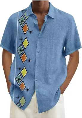 Ymosrh Men's Collared Shirt Casual Short Sleeve Printed Shirts Button Up Summer Beach Hawaiian Shirt, M-4XL